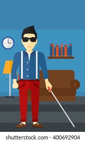 Blind man with stick.