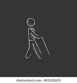 Blind man with stick. Drawn in chalk icon.