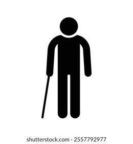 Blind man with stick flat vector icon and symbol design