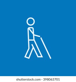 Hombre ciego con icono de línea de palo.
