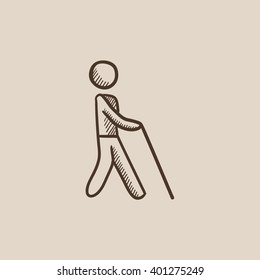 Blind man with stick sketch icon.