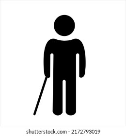 Blind man with stick vector icon. Filled flat sign for mobile concept and web design. Blind man with Cane glyph icon. Symbol, logo illustration. Vector graphics