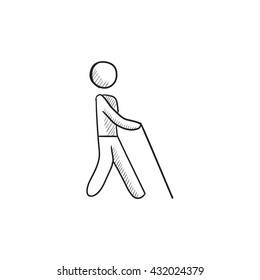 Blind man with stick vector sketch icon isolated on background. Hand drawn Blind man with stick icon. Blind man with stick sketch icon for infographic, website or app.