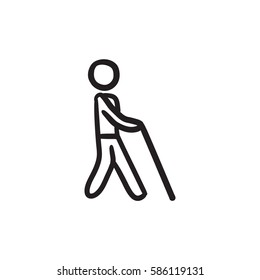 Blinder Mann mit Stock Vektorgrafik Symbol einzeln auf Hintergrund. Handgezeichneter Blind Mann mit Stabsymbol. Blind Mann mit Stock-Skizze Symbol für Infografik, Website oder App.