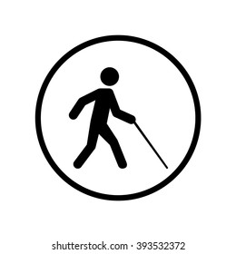 Blind man walk icon in circle . Vector illustration