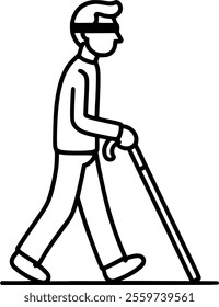 blind man walking with a cane sign, symbol, vector, art