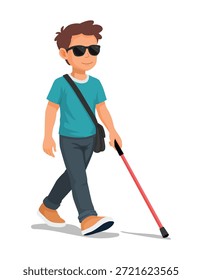 Blinder Mann, der mit Rohrstock geht