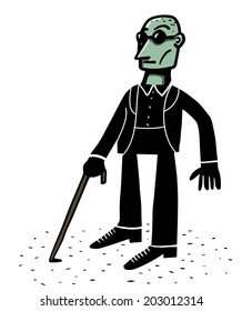 blind man with walking stick