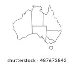 Blind map of Australia divided into states and territories. White flat map with black borders on white background.