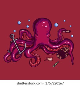 The blind octopus vector illustration. Digital art