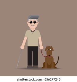 Blind old man with Dog, Vector Illustration