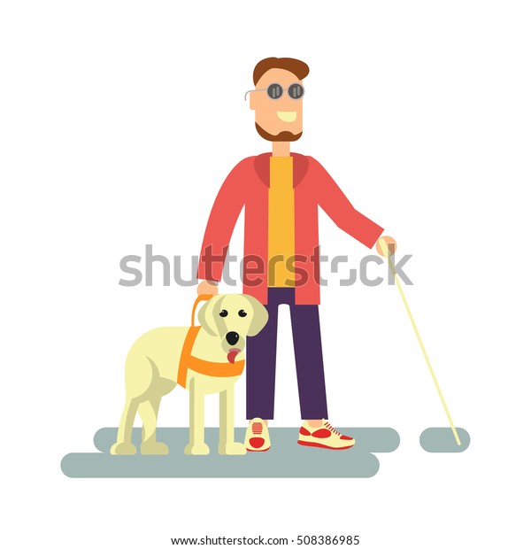 Blind Person Guide Dog Walking Stick Stock Vector (Royalty Free ...