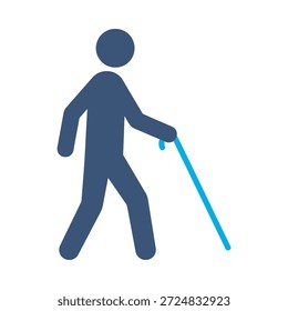 Blinde Person Symbol blau flach Vektor Design Zugänglichkeit Stock Behinderung Symbol Spaziergang Stick menschliche Hilfe Grafikelement