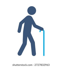 Icono de persona ciega Diseño de Vector plano azul Bastón símbolo de bastón Discapacidad Hombre discapacitado Ayuda Movilidad Elemento gráfico Signo