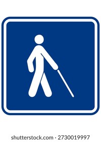Ícone de pessoa cego com bengala. Representa assistência a deficiência visual e conscientização de acessibilidade. Adequado para sinalização pública e de segurança.
