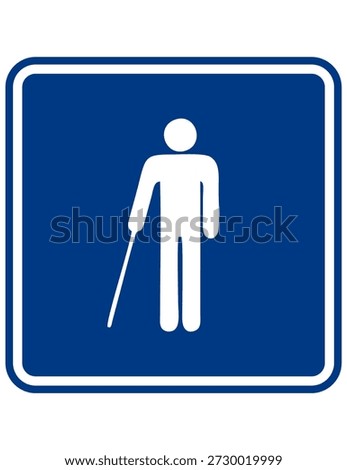 Blind person icon with cane. Represents visual impairment assistance and accessibility awareness. Suitable for public and safety signage.
