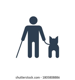 Blind person icon with guide dog, Vector.