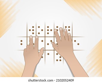 A blind person reading braille with his fingers