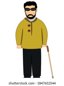Blind of the person with walking stick in hand