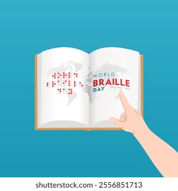 Blind poeple's hand touch Braille Book for World Braille Day celebration poster