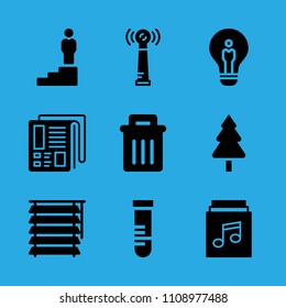 blind, promotion, newspaper, tree, garbage, antenna, music album, test tube and idea vector icon. Simple icons set