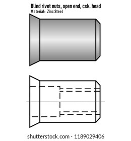 Blind rivet nuts round shaft and open end.