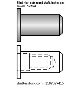 Blind rivet nuts round shaft and round end.