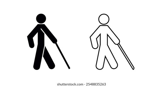 Blind set icon. Blind man walk icon isolated on white background. 