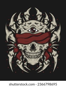 Blind skull head hand drawn illustration vector design