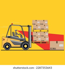 Blind spot. Flat line vector design of forklift with operator and load.