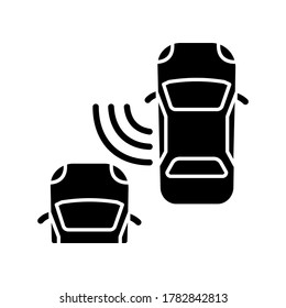 Blind Spot Monitoring System Black Glyph Icon. Safe Driving And Car Security, Modern Traffic Safety Silhouette Symbol On White Space. Smart Driver Assistance Technology. Vector Isolated Illustration