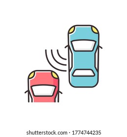 Blind spot monitoring system RGB color icon. Safe driving and car security, modern traffic safety. Smart driver assistance technology. Isolated vector illustration