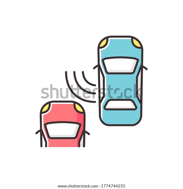 Blind spot\
monitoring system RGB color icon. Safe driving and car security,\
modern traffic safety. Smart driver assistance technology. Isolated\
vector illustration