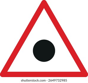 Blind spot warning sign isolated on white background . Black dot in red triangle icon . Vector illustration