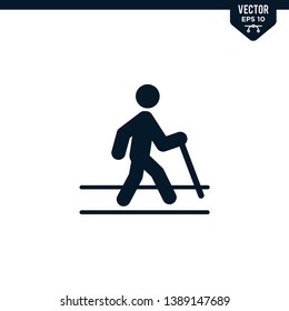 Blind stick man walking icon collection in glyph style, solid color vector