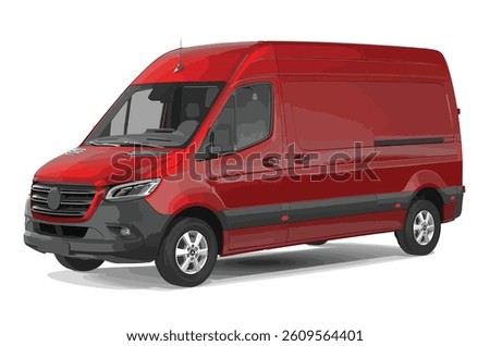 blind Van bus mini truck car shipping delivery cargo parcel container red stripe isolated white background 3d art side design element view vector
