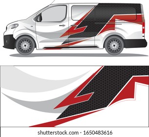 Blind van car decal vector designs. red line art camouflage with abstract style livery and steel texture for vehicle vinyl branding background
