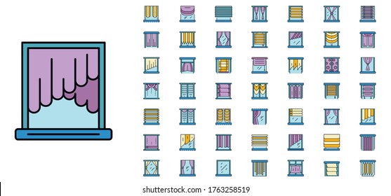 Blind window icon set. Outline set of blind window vector icons thin line color flat isolated on white