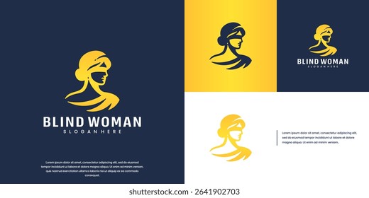 blind woman logo with concept of law, judgment, honesty, vector design template.
