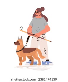 blind woman walking with guide dog assistant animal leading female character confident navigation people with disabilities concept svg