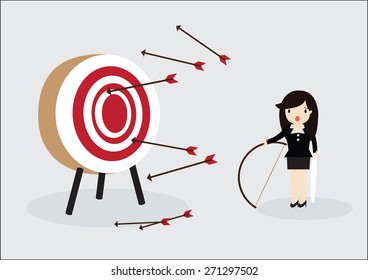 Blindfold business woman try to hit a target