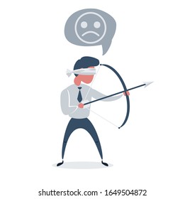 Blindfold businessman - loser shooting arrow. Stock vector illustration