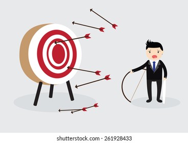Blindfold businessman try to hit a target