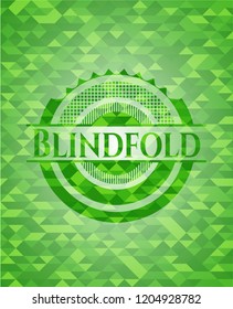 Blindfold green emblem. Mosaic background