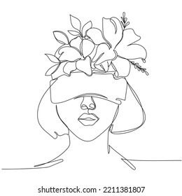 Blindada en el arte de línea abstracta. Concepto de psicología. Ceguera, sufrimiento humano. Retrato con ojos vendados. Rey antiguo. Silenciar e ignorar el problema. ojos cerrados. Negación y resistencia a la claridad.