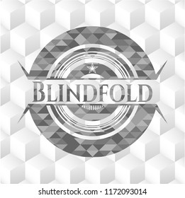 Blindfold realistic grey emblem with geometric cube white background
