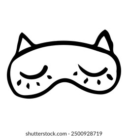 Blindfold for sleeping hand drawn doodle. Clothing accessory. Comfort of home. Good night. Vector outline line art illustration.