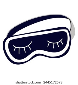 A blindfold for sleeping. The sleep mask icon. Illustration of a vector icon of a mask for sleeping while traveling. A blindfold with a pattern of closed eyes with eyelashes. Blue smear on the eyes