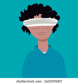 Blindfolded boy Illustration vector. Blue background.