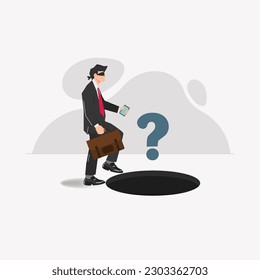 Blindfolded businessman about to step on hole design vector illustration